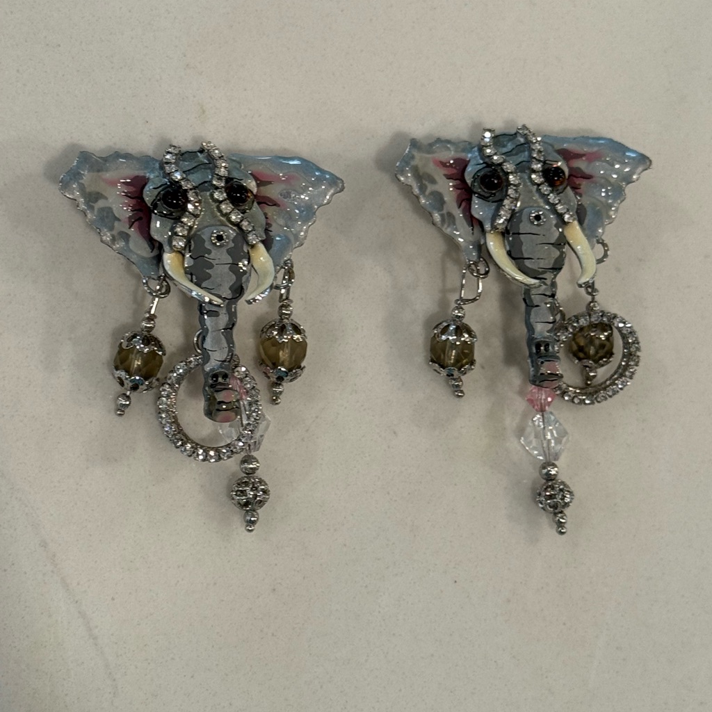 Lunch At The Ritz Elephant Clip On Earrings